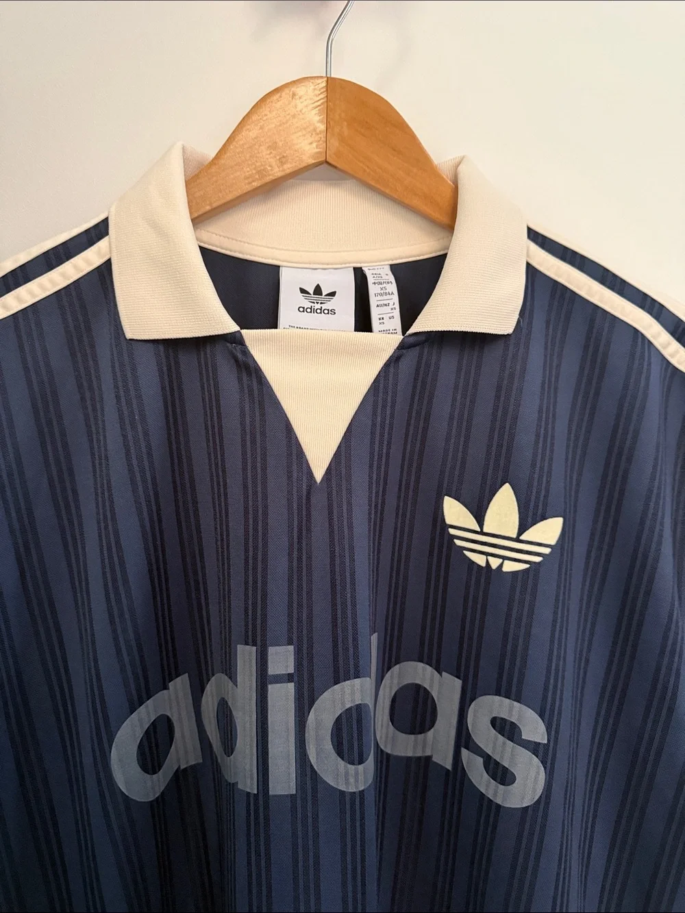 adidas Navy and Cream Trefoil Striped Polo Shirt